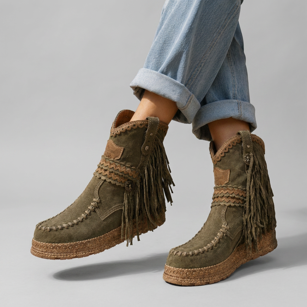 Western Boots Fringe Suede-Look