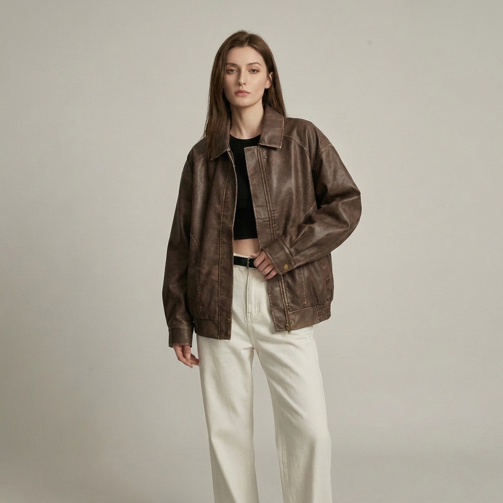 Faux Leather Jacket Oversized Vintage