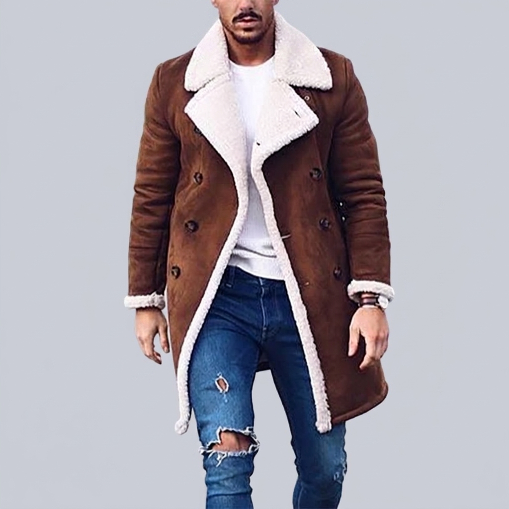 Fleece Lined Coat Suede-Look Thick
