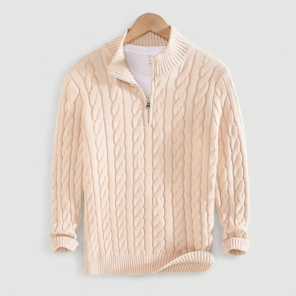Half Zip Sweater Ribbed Cotton