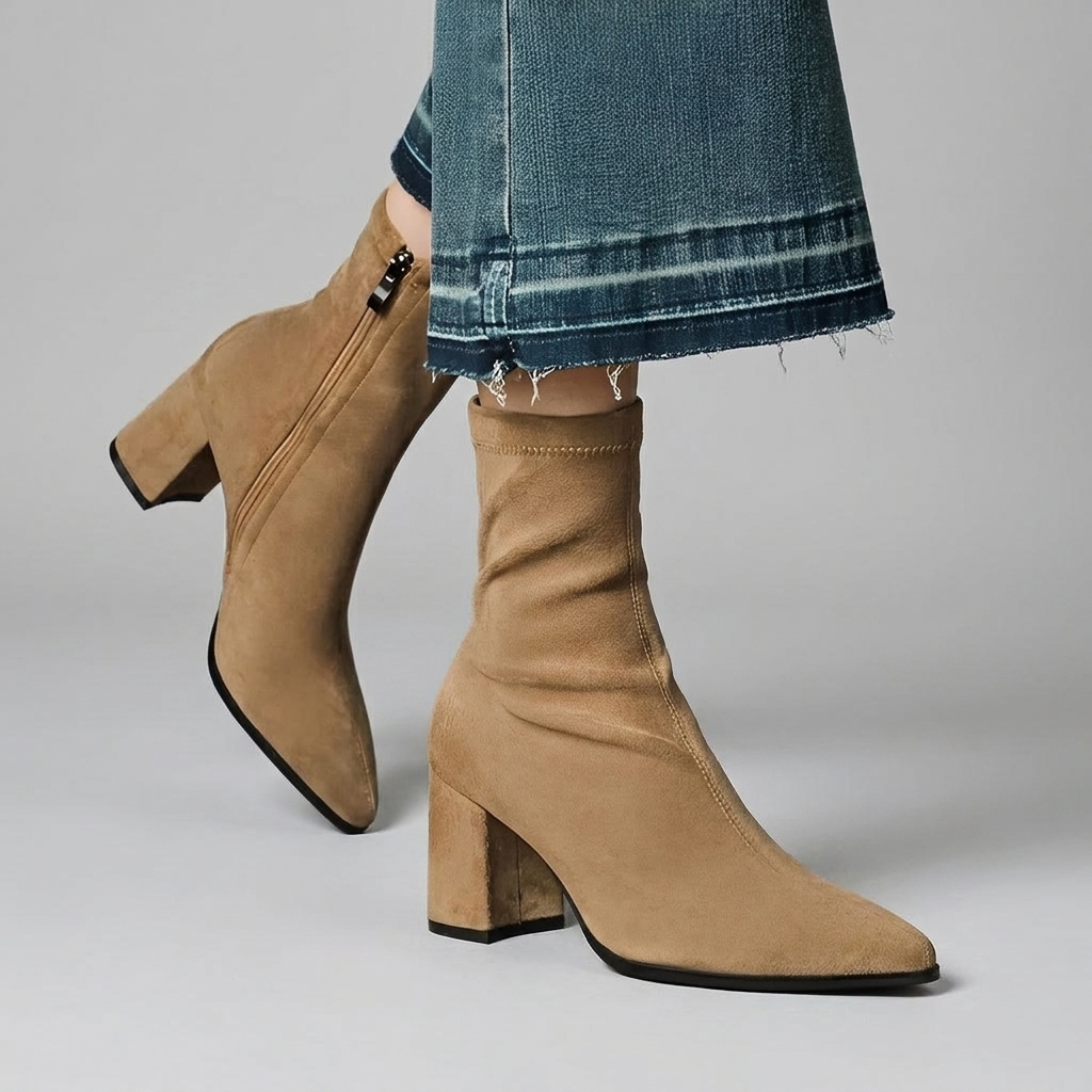 Ankle Boots Block Heel Zip Side