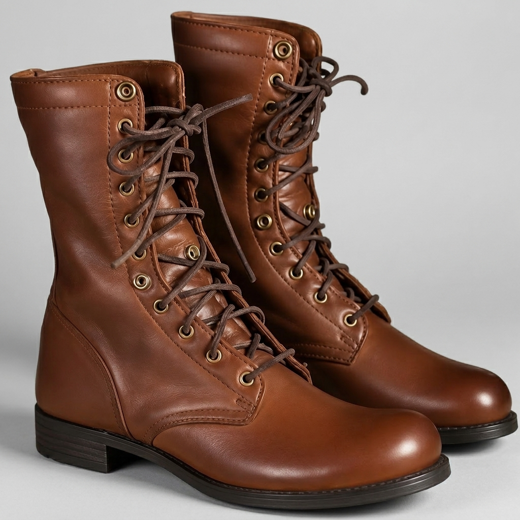 Lace-Up Boots Vintage Leather-Look