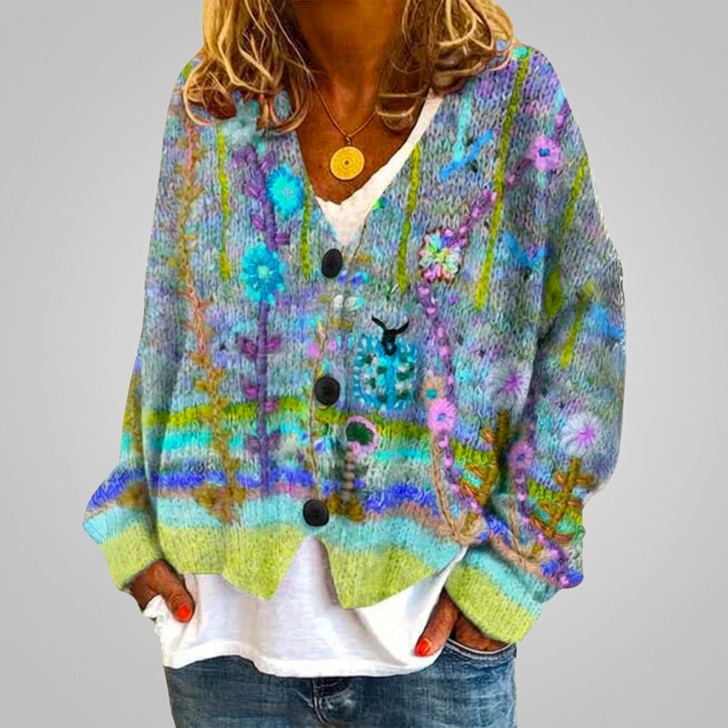 Floral Embroidered Cardigan Relaxed Knit