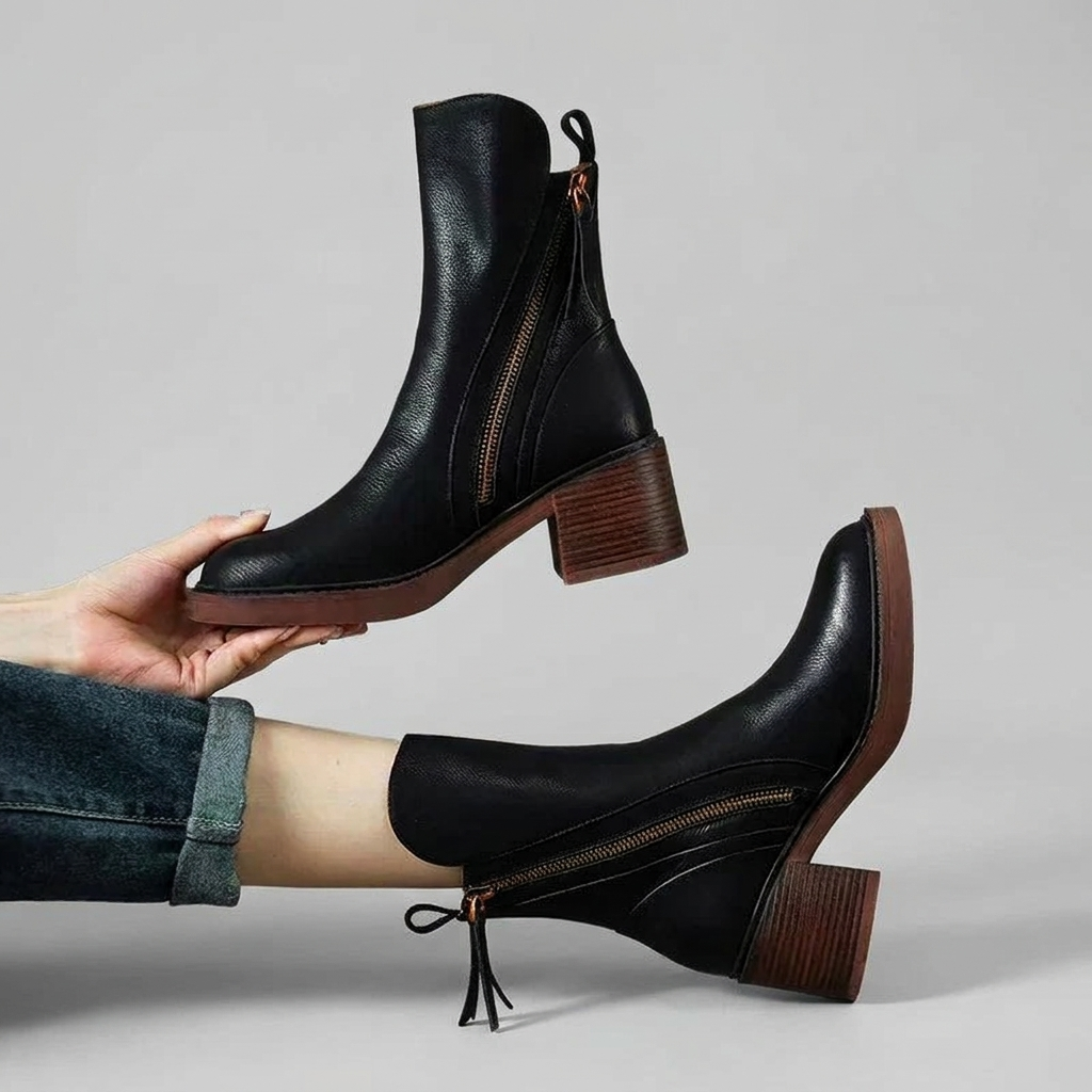 Premium Leather Ankle Boots - Elegant Timeless Style