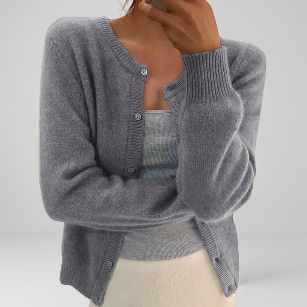 Soft Knit Cardigan - Button Front Round Neckline