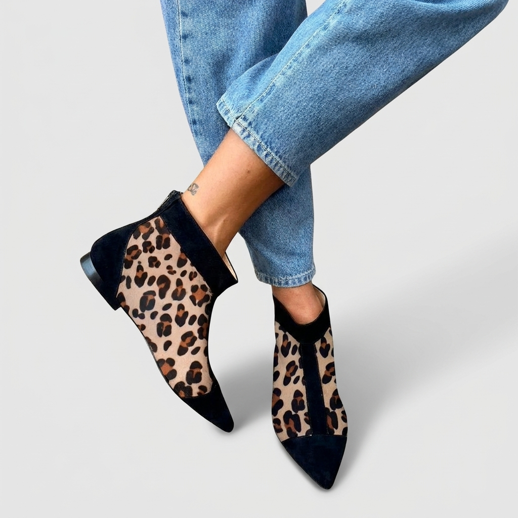 Leopard Print Pointed Toe Ankle Boots - Suede-Look