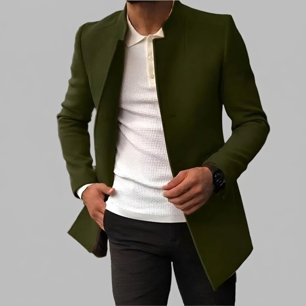Collarless Wool-Blend Jacket - Tailored Slim Fit