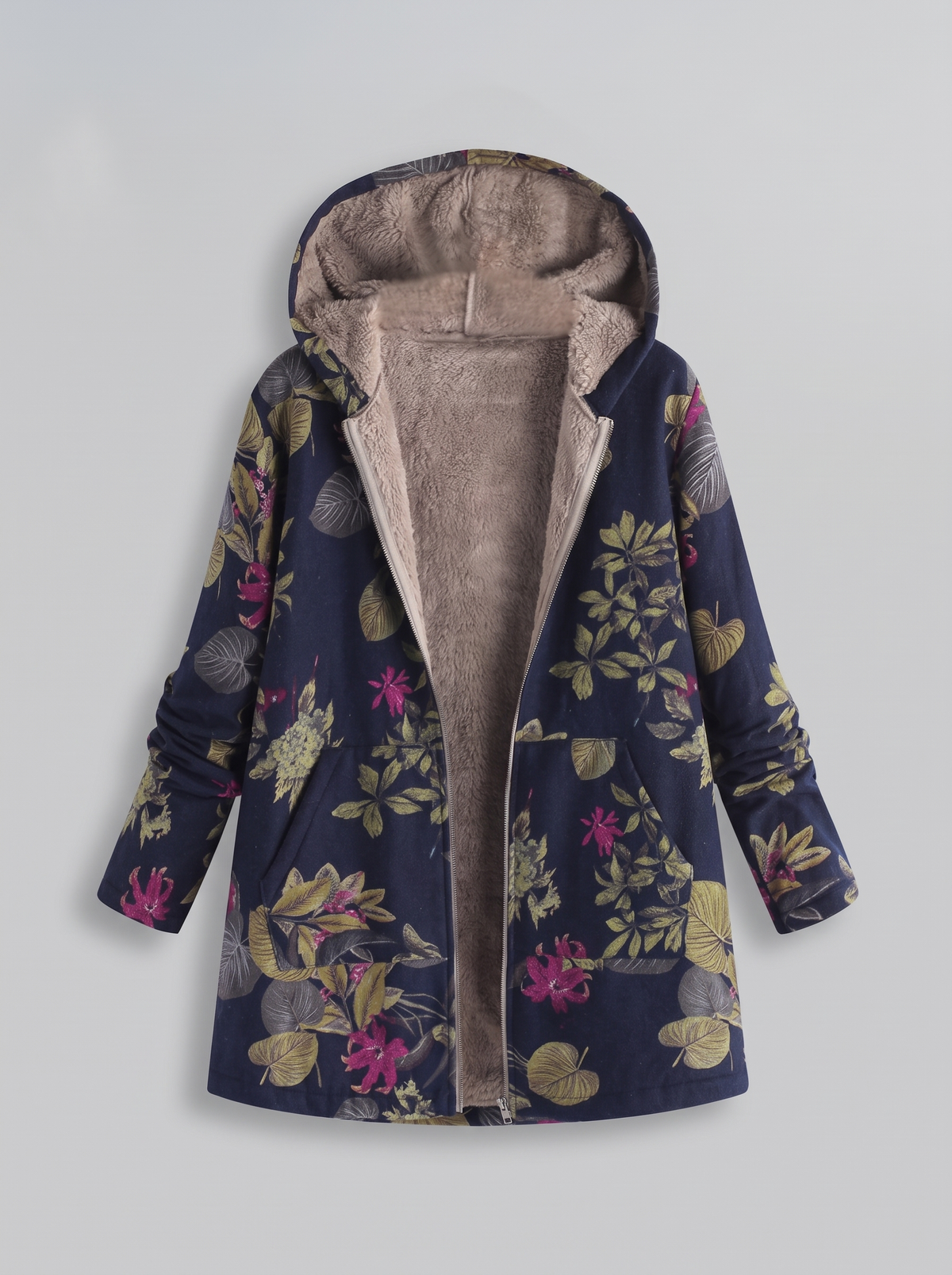Hooded Puffer Jacket Winter Warmth on light grey studio background