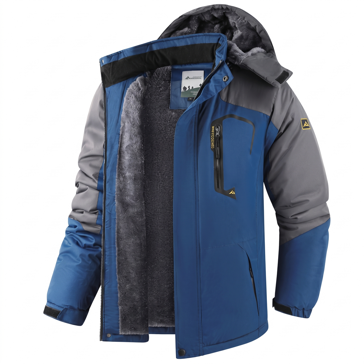 Water-repellent fleece-lined ski jacket in denim blue, front view