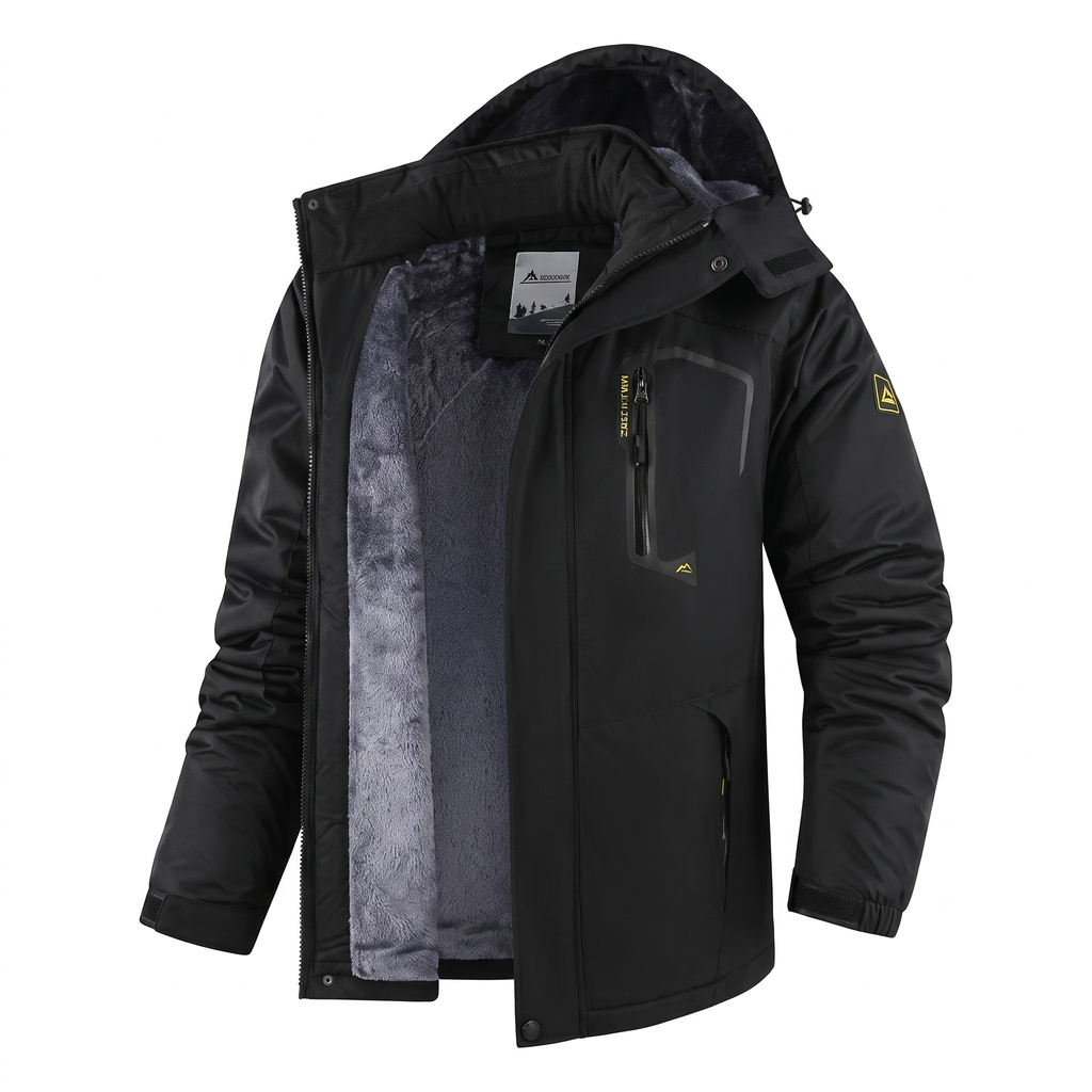 Water-repellent fleece-lined ski jacket in black, front view