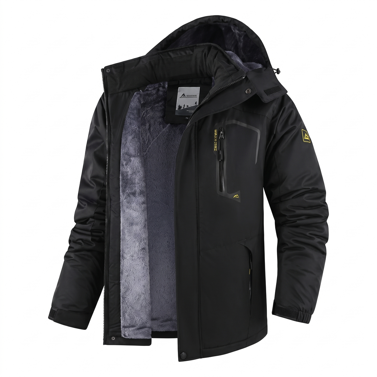 Water-repellent fleece-lined ski jacket in black, front view