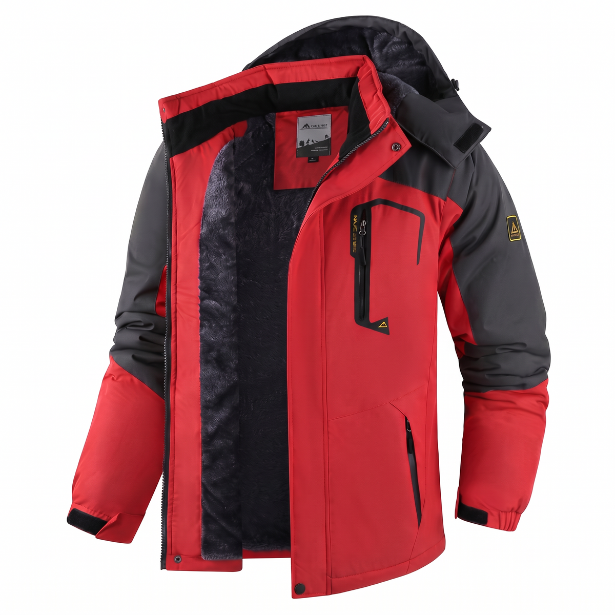 Water-repellent fleece-lined ski jacket in red, front view