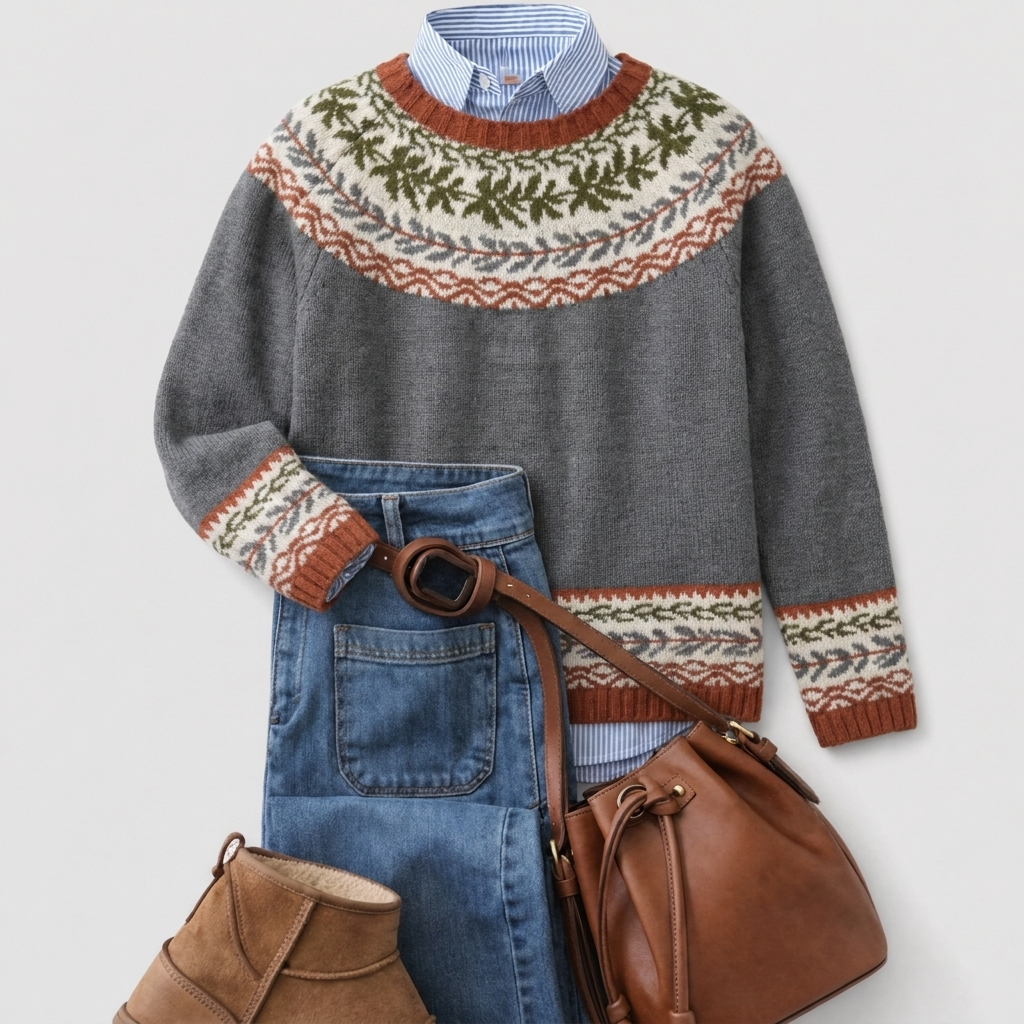 Jumper Nordic Knit Relaxed Crew Neck