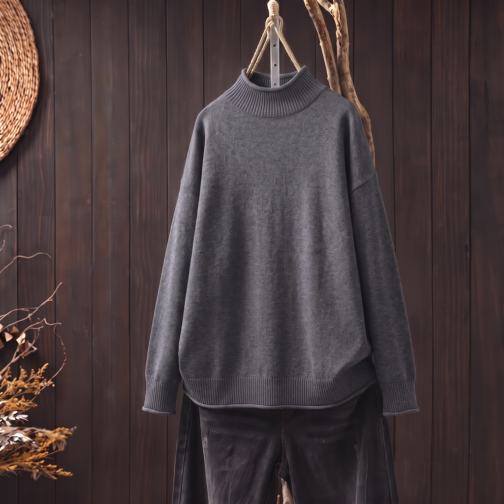 Soft knit turtleneck jumper in grey, front view