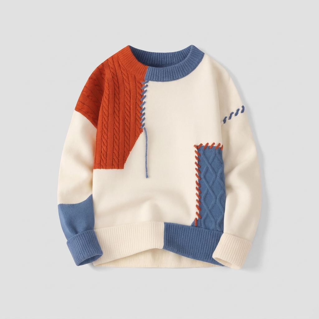 Patchwork Crew Neck Sweater Relaxed, studio photo