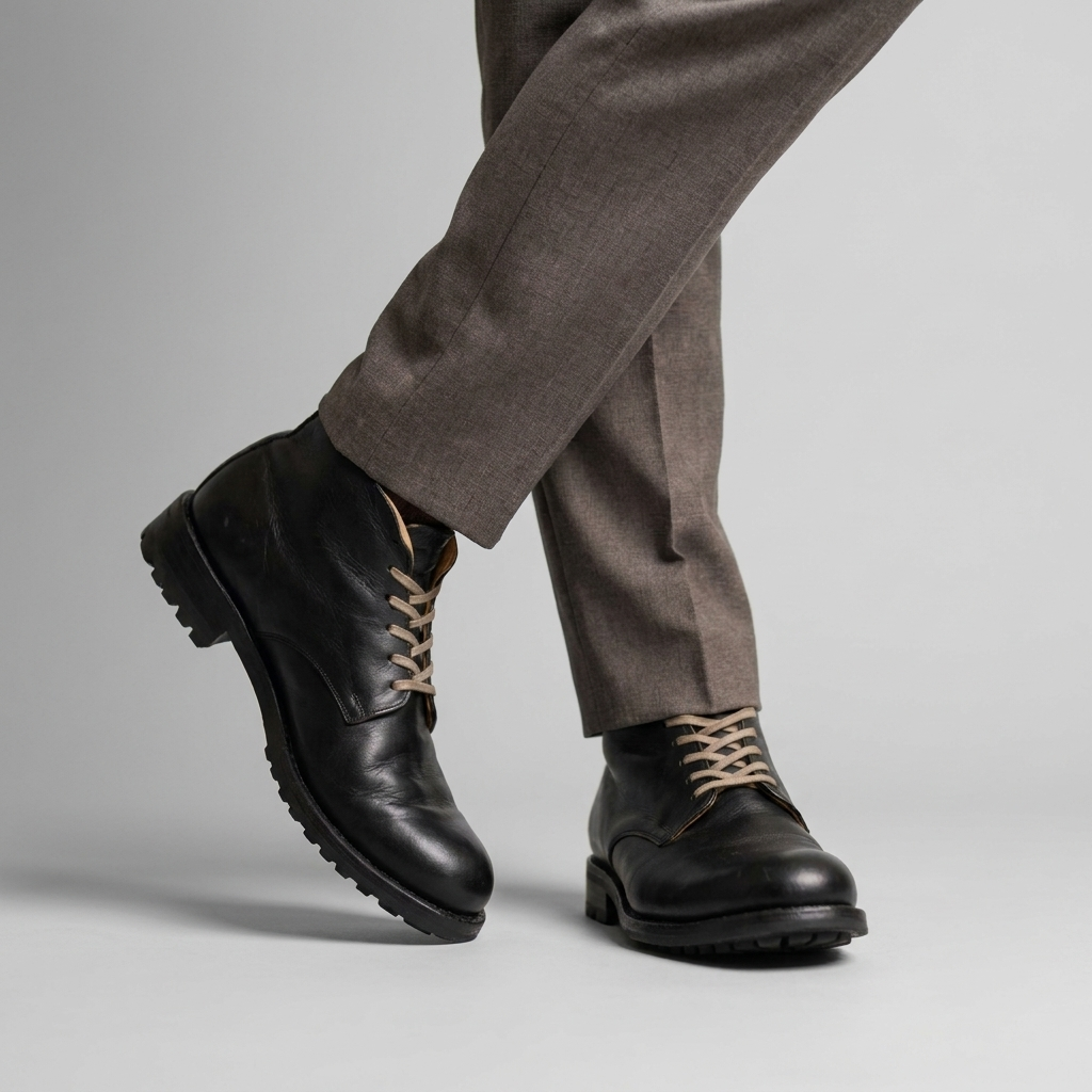 Classic Lace-Up Boots Leather-Look Refined in black, studio photo