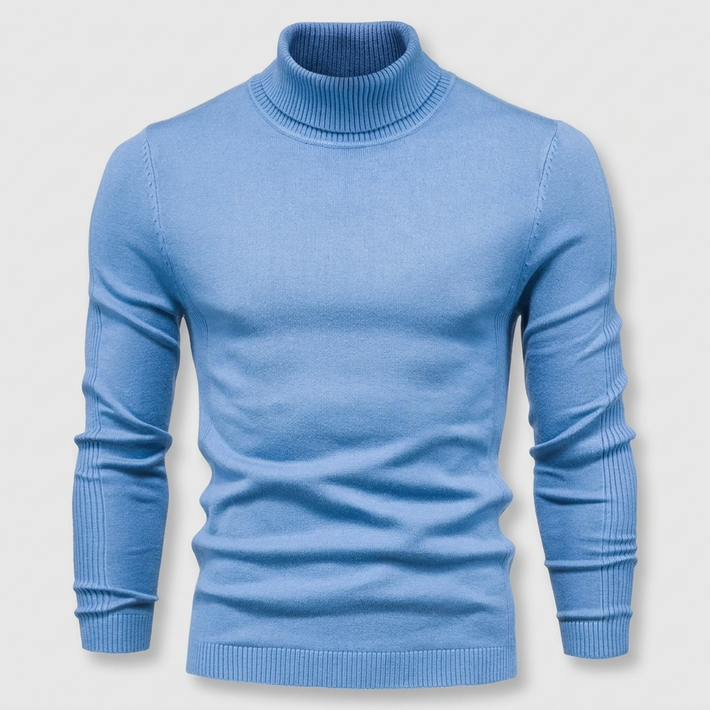 Mock Neck Knit Jumper Slim Fit in bright blue, studio photo