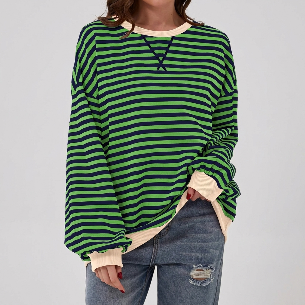 Striped Sweatshirt Round Neck Relaxed Fit in black, studio photo