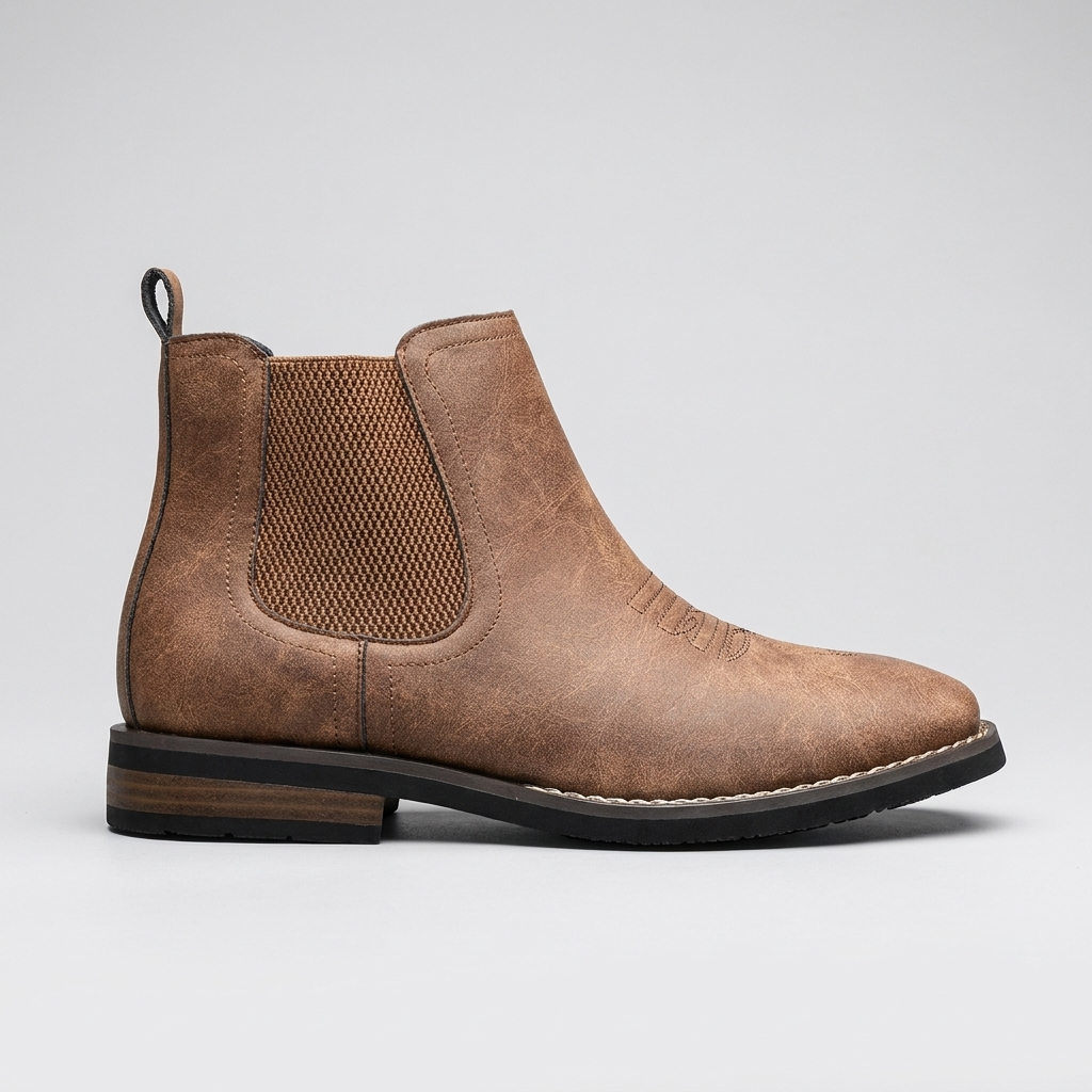 Chelsea Boots Western Stitch Slip-On in chestnut brown, studio photo