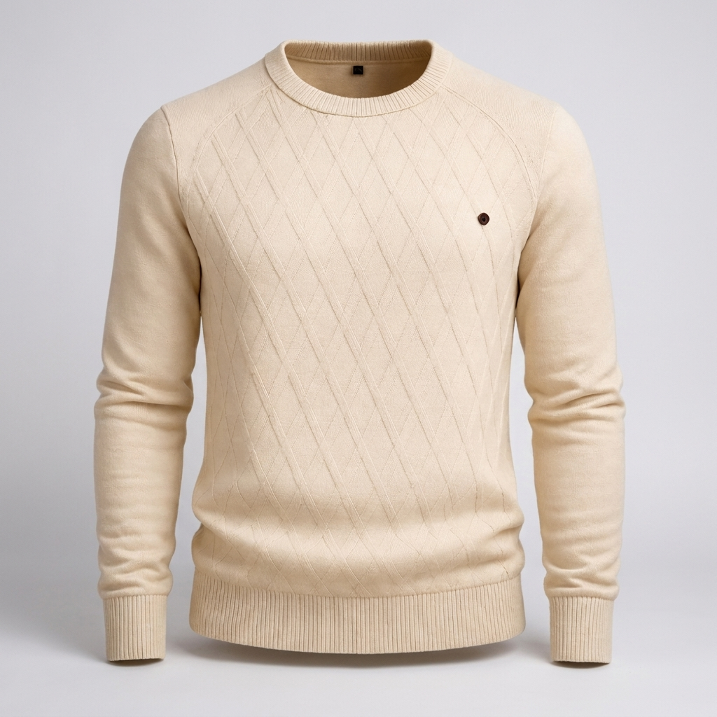 Cable Knit Jumper Crew Neck Regular in beige, studio photo