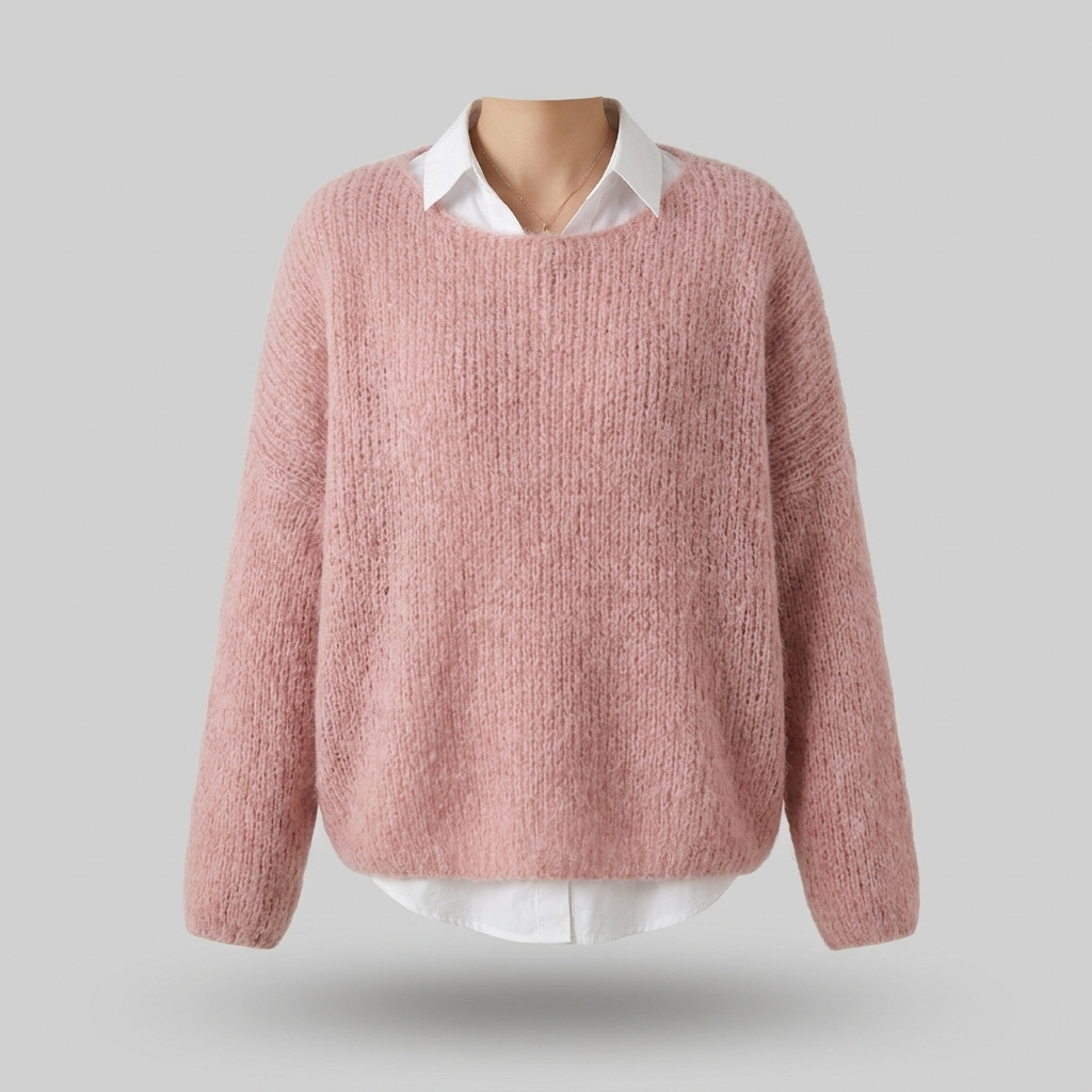 Ribbed knit crew neck jumper, studio photo