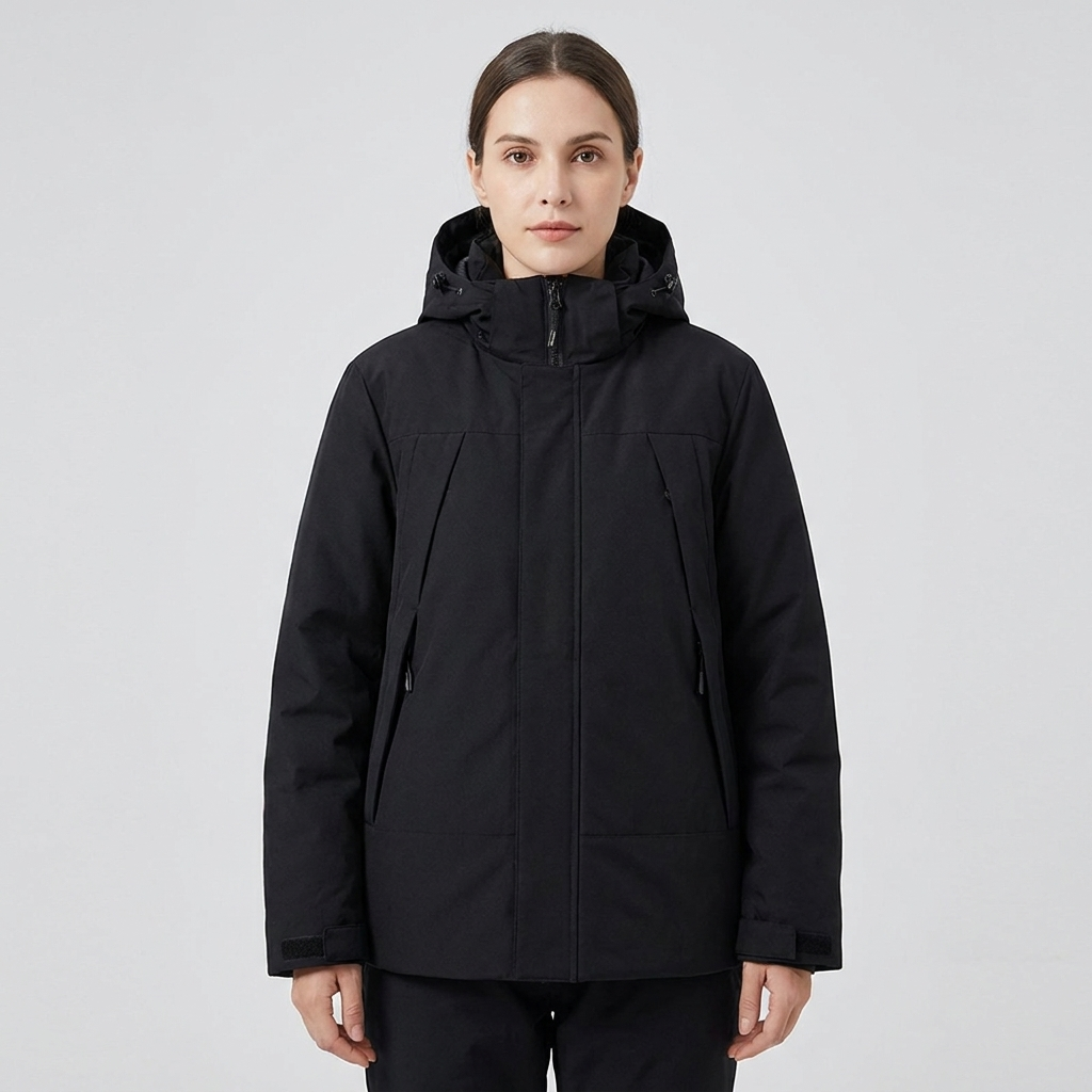 Hooded Ski Jacket Windproof Warm in black, studio photo