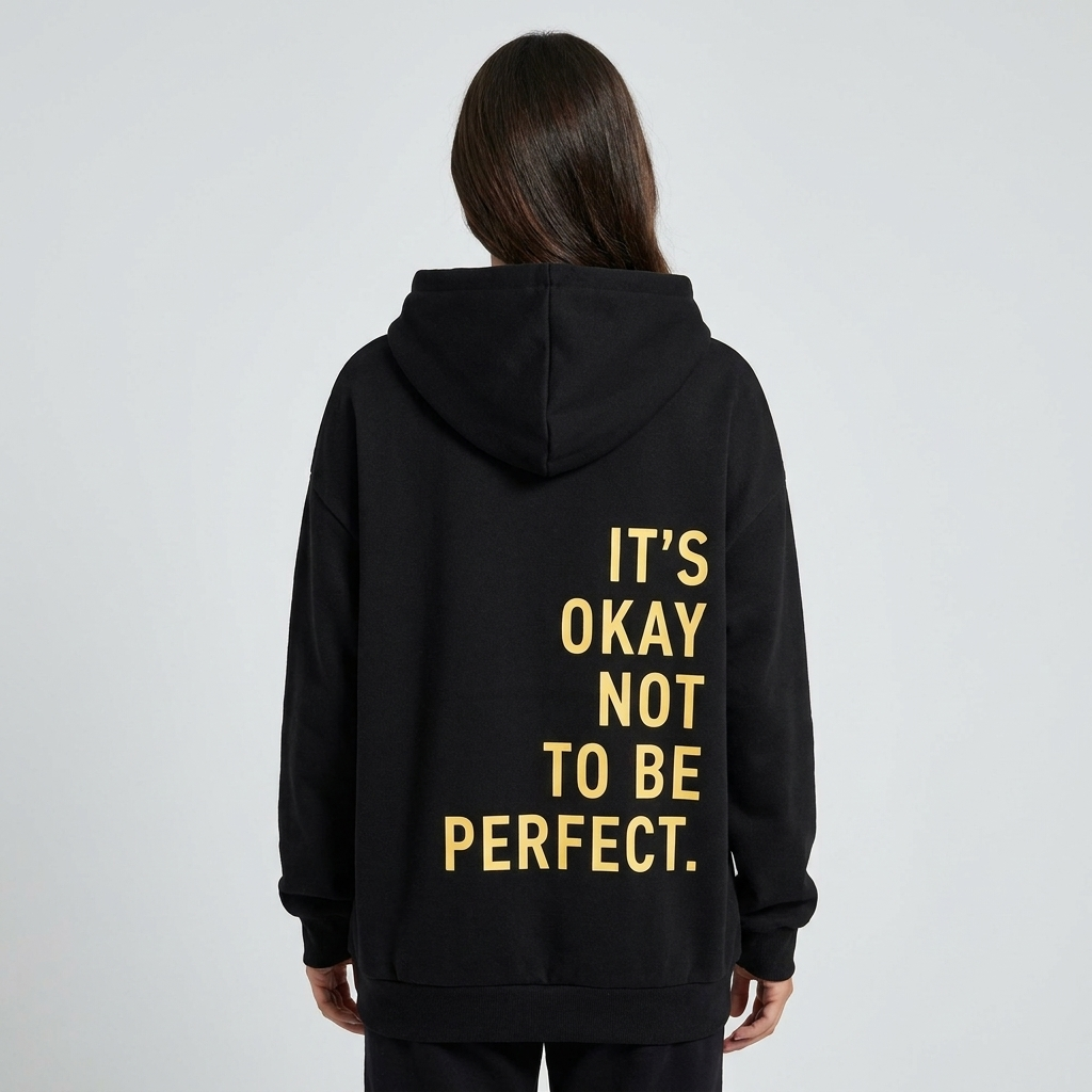 Back Print Hoodie Relaxed Fit in black, studio photo