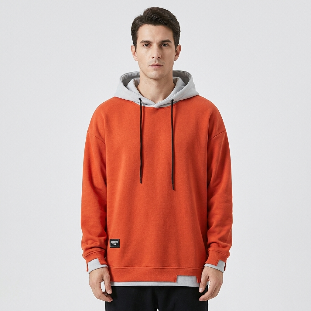 Two Tone Hoodie Oversized Fit in orange, studio photo