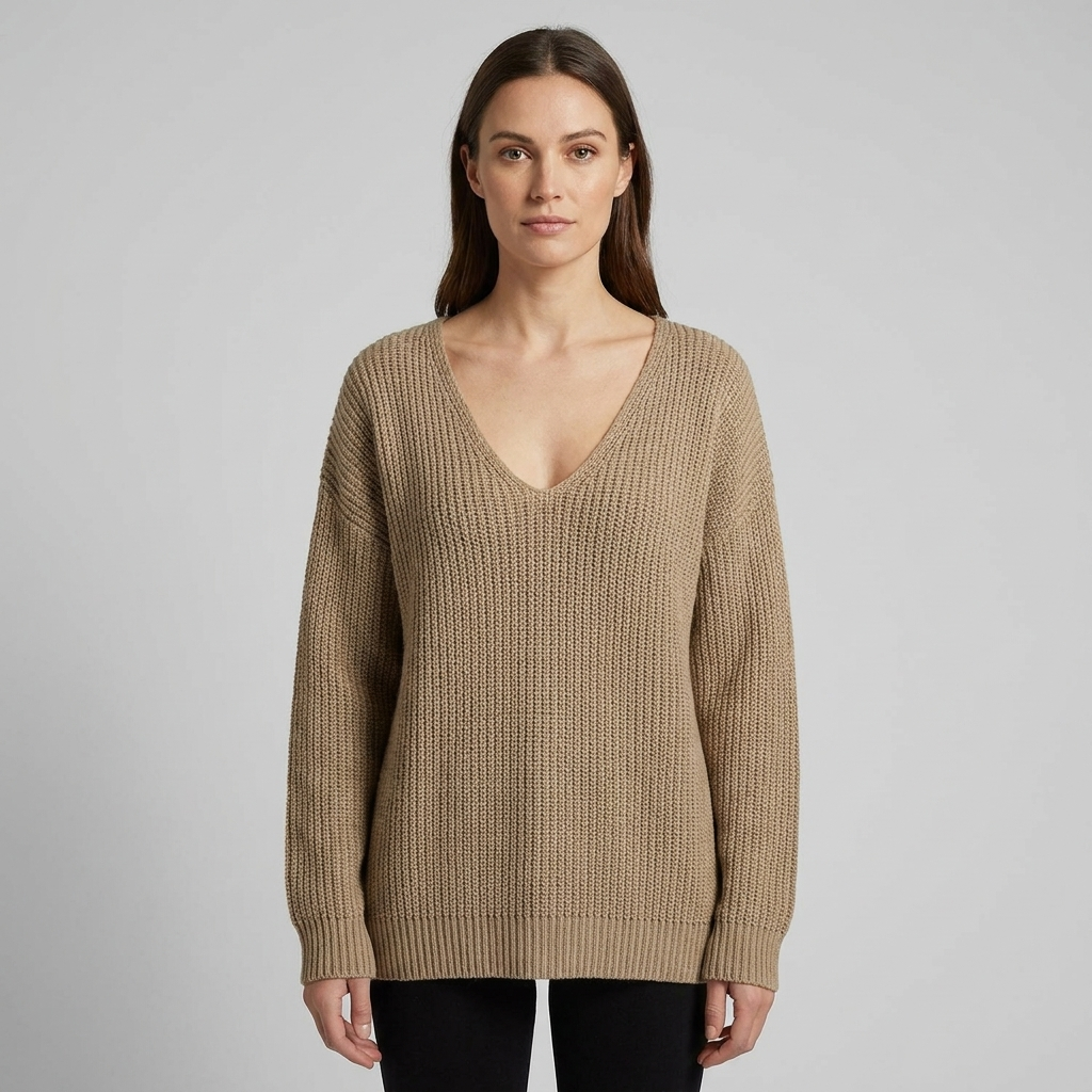 Soft Knit Jumper Round Neck Relaxed in khaki, studio photo