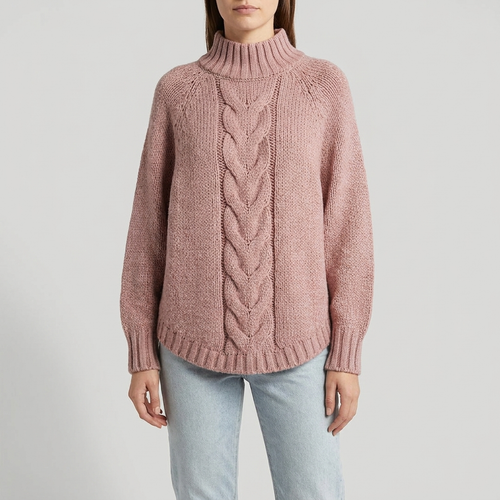 Cable Knit Mock Neck Jumper in pink, studio photo