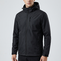 Waterproof breathable windbreaker jacket in black, studio photo