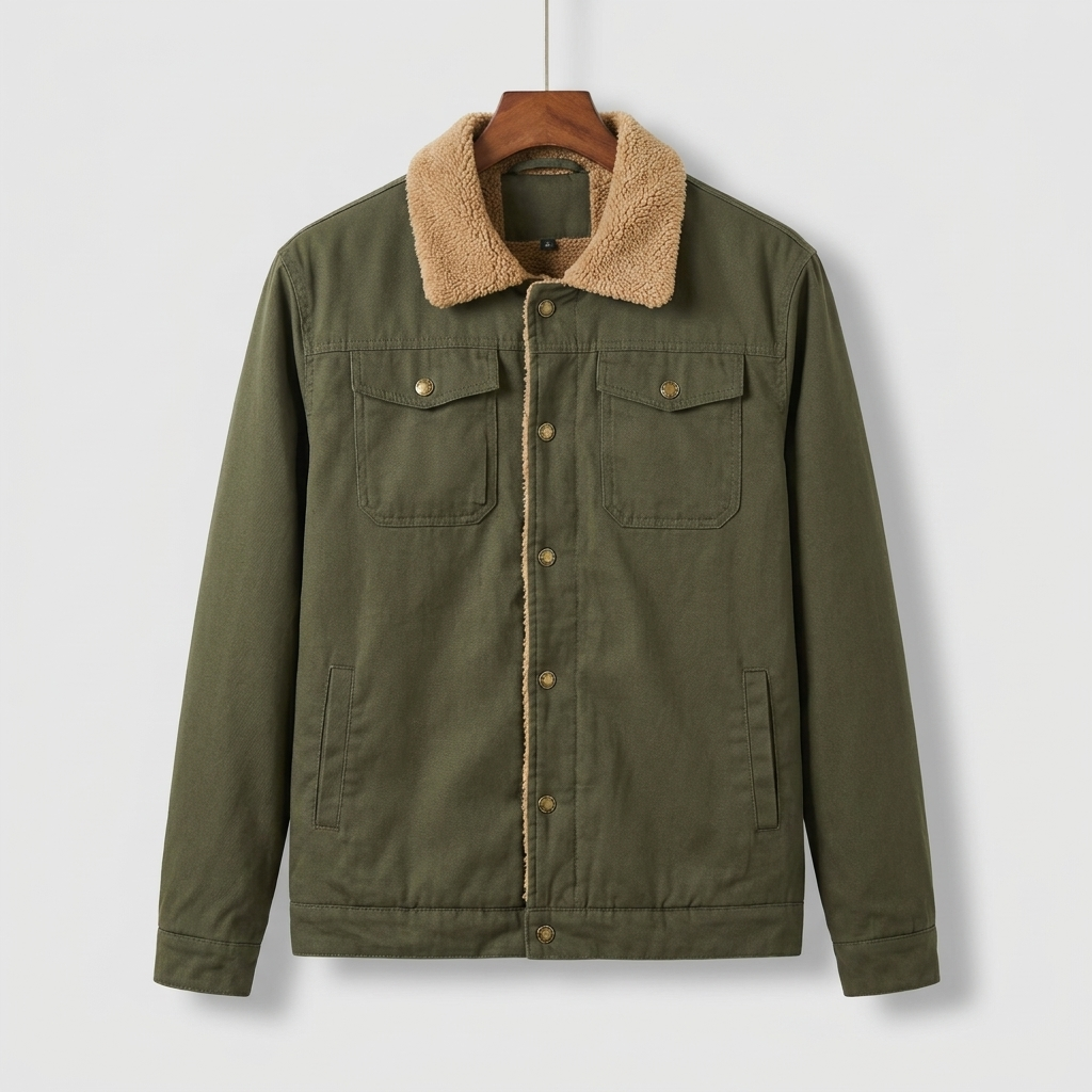 Sherpa lined trucker jacket, studio photo