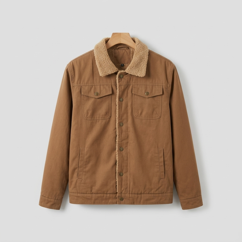 Sherpa lined trucker jacket, studio photo
