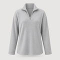 Grey ribbed half-zip top with stand collar, front view