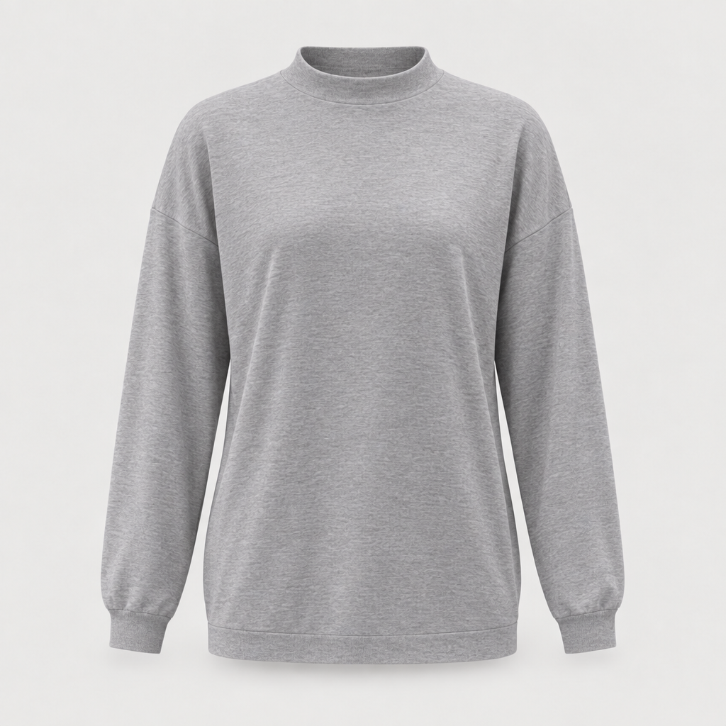 Grey lightweight round neck jumper front view