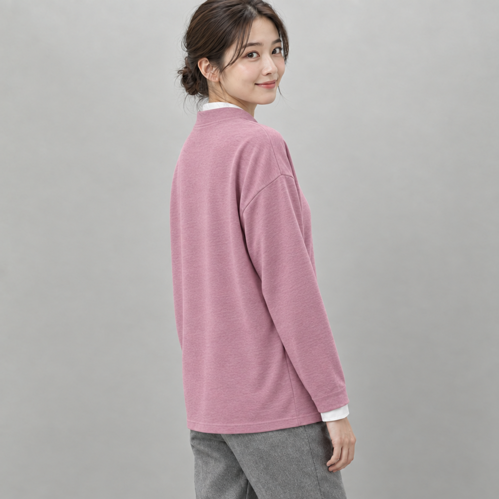 Pink lightweight round neck jumper side view