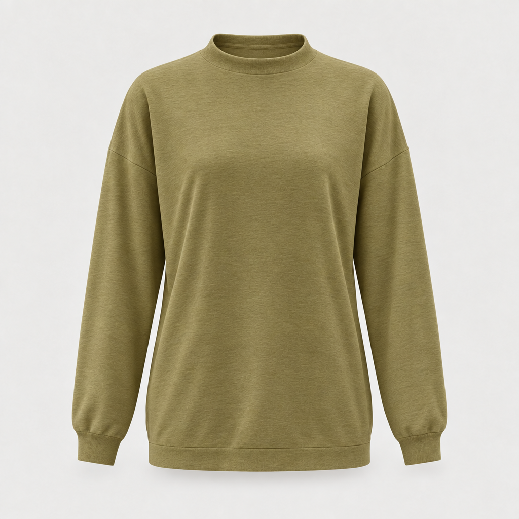 Green lightweight round neck jumper front view