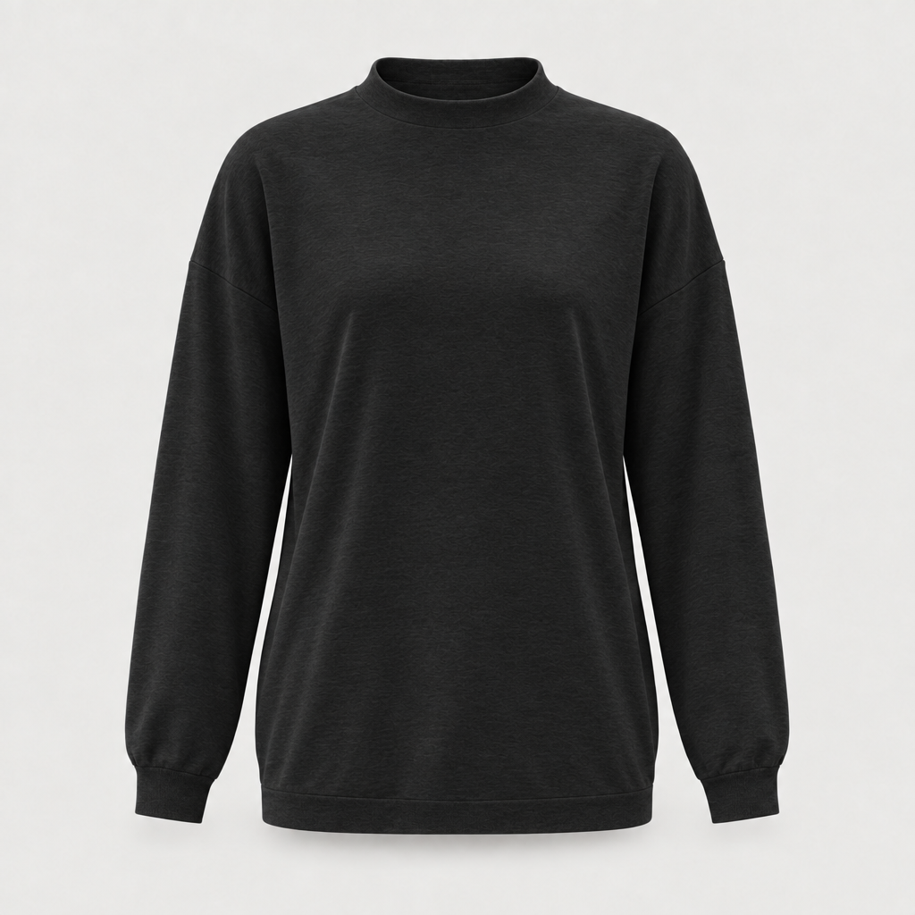 Black lightweight round neck jumper front view