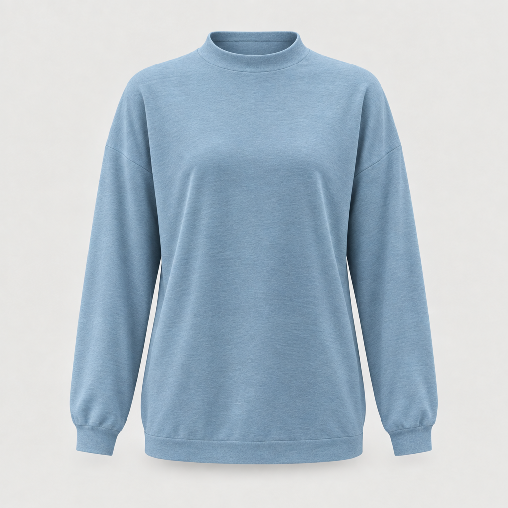 Blue lightweight round neck jumper front view