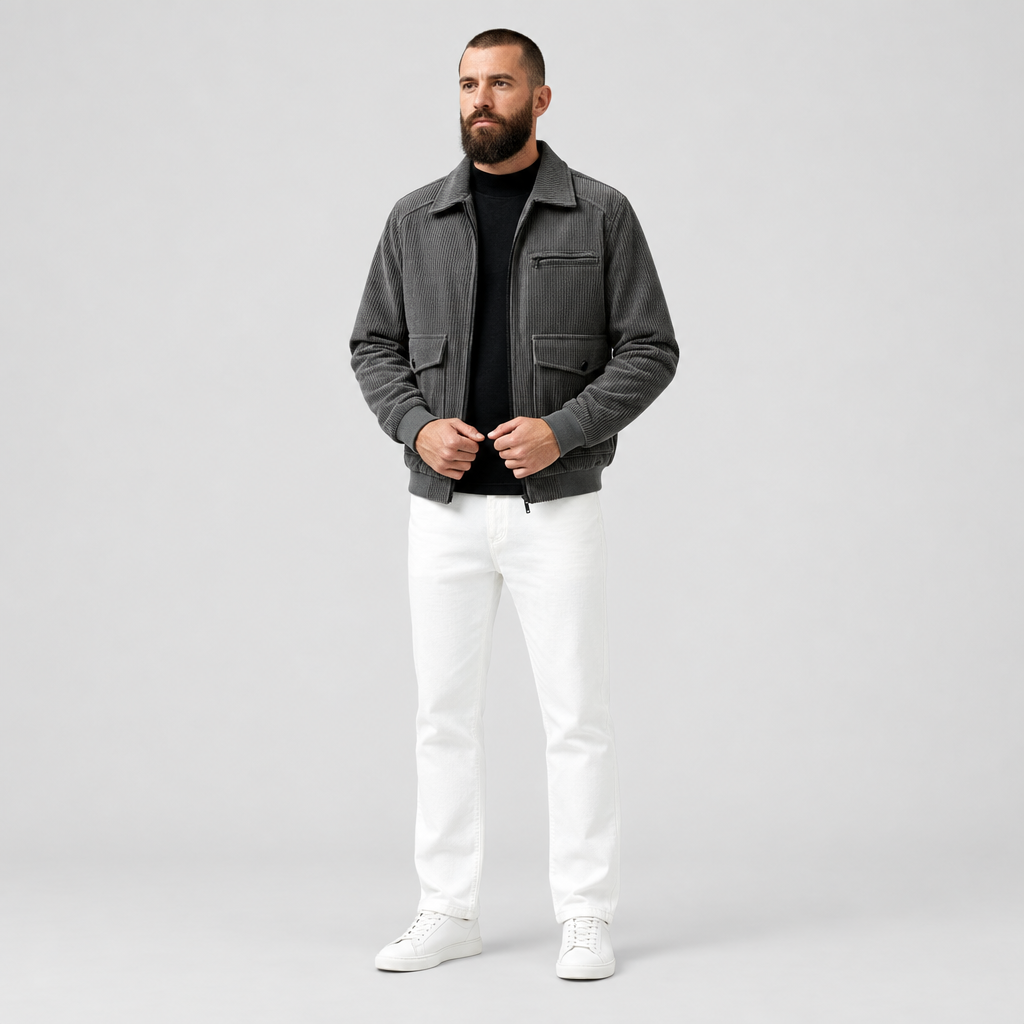 Corduroy Jacket Ribbed Cuffs Smooth Lining in grey, front view