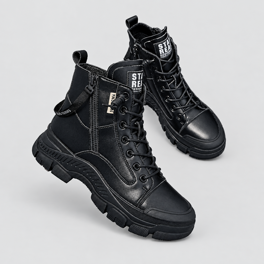 Sneaker Boots Ankle High Profile Sole in black, front view