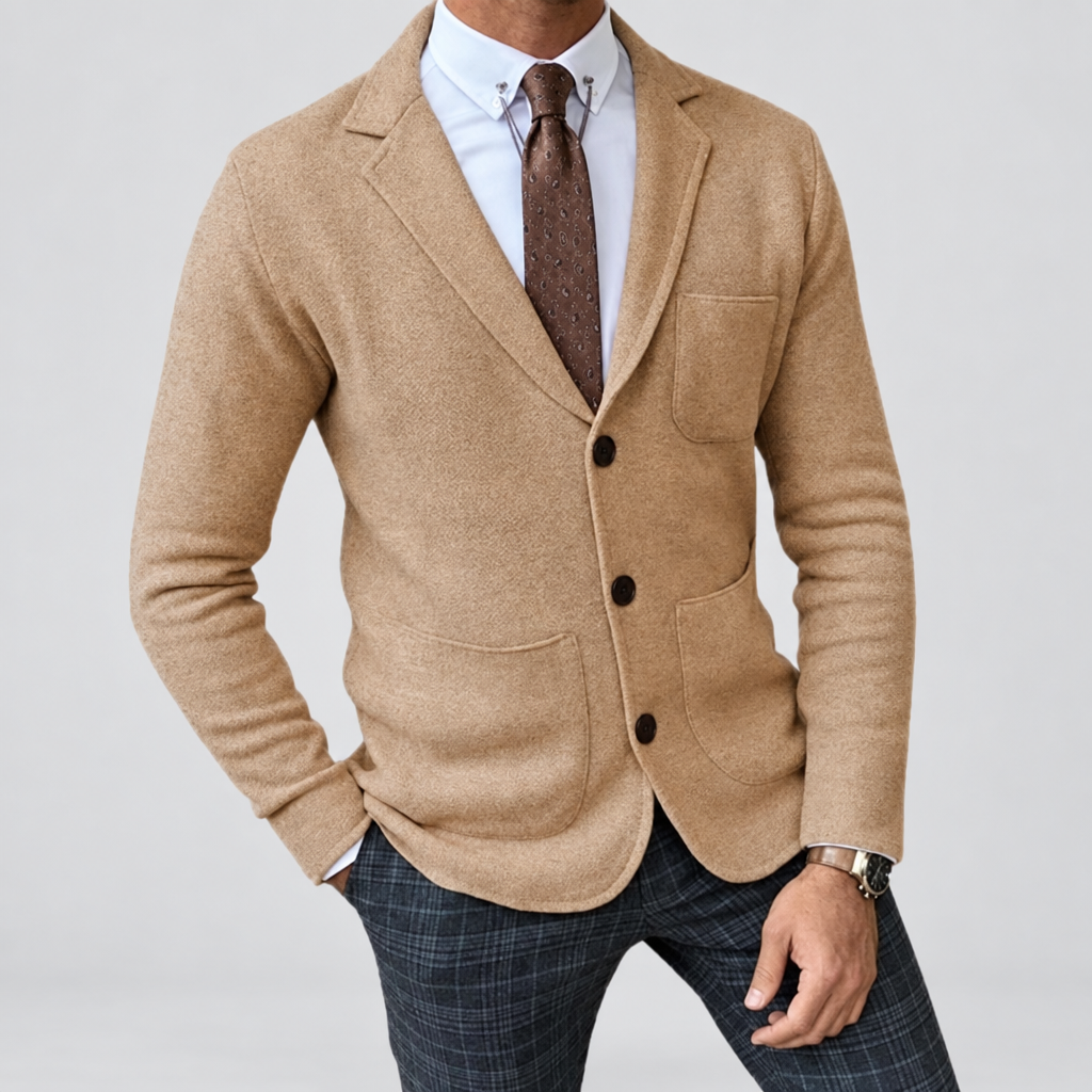 Knit Blazer Notch Lapel Regular Fit in khaki, front view