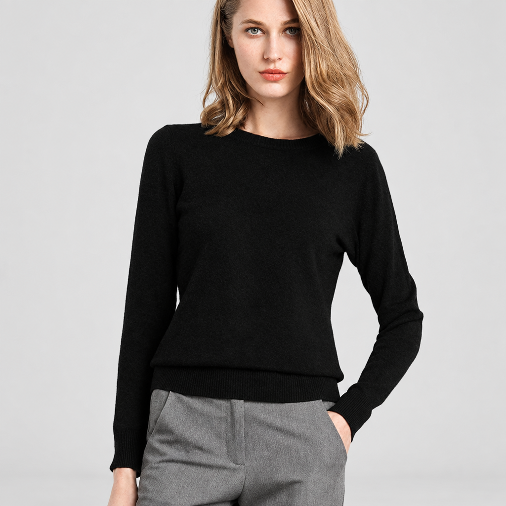 Fine Knit Jumper Round Neck Everyday in black, front view