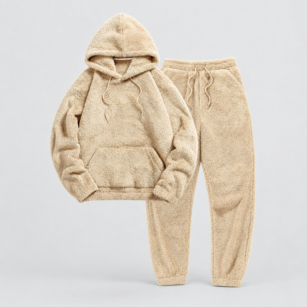 Teddy Lounge Set Hoodie and Joggers in beige, front view