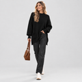 Oversized Ribbed Jumper High Neck Side Slits in black, front view