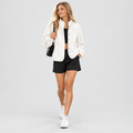 Cropped Sherpa Jacket Stand Collar Snaps in white, front view