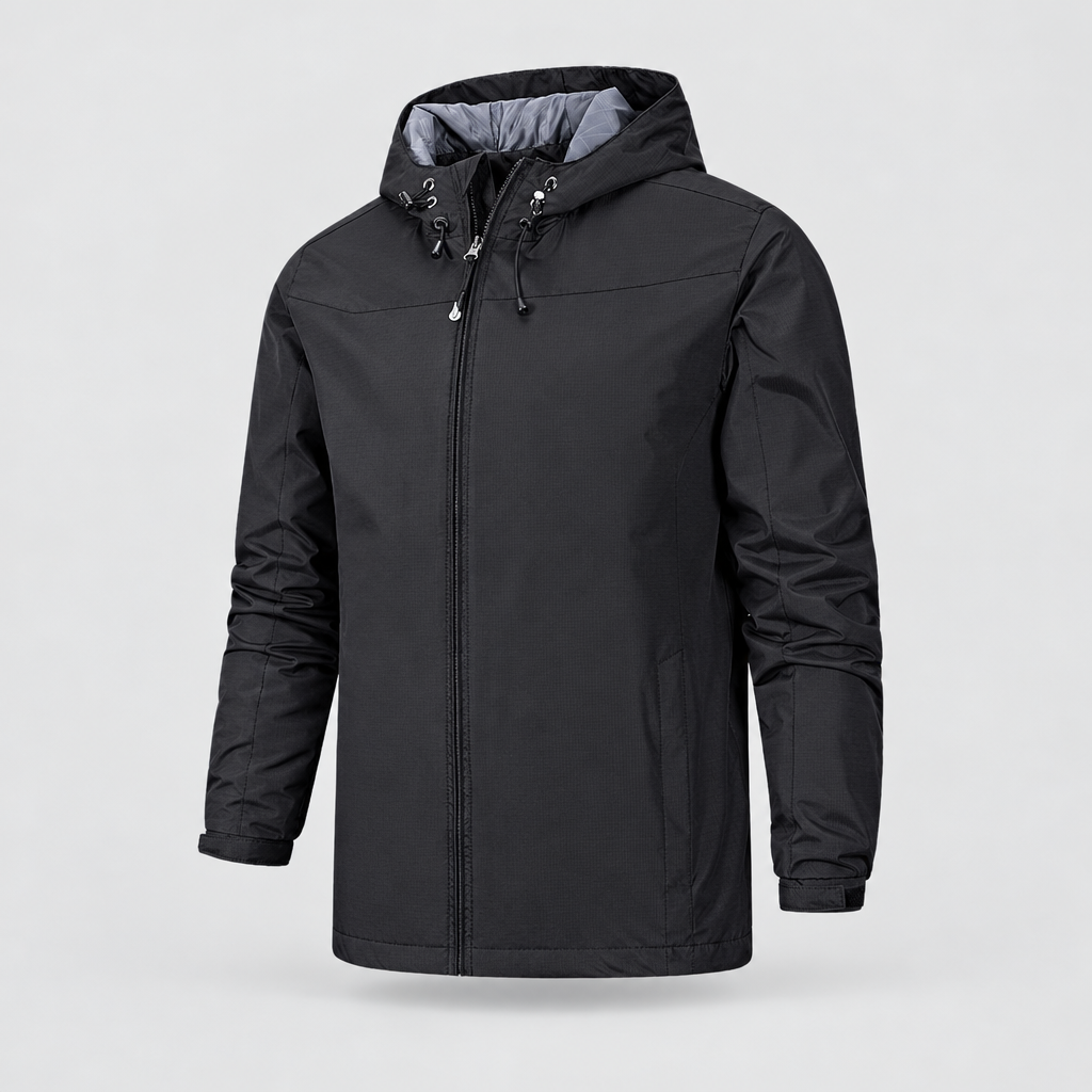 Waterproof Rain Jacket Breathable Wind Resistant in black, front view