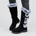 Faux Fur Boots Tall Buckle Detail in black, light grey studio photo