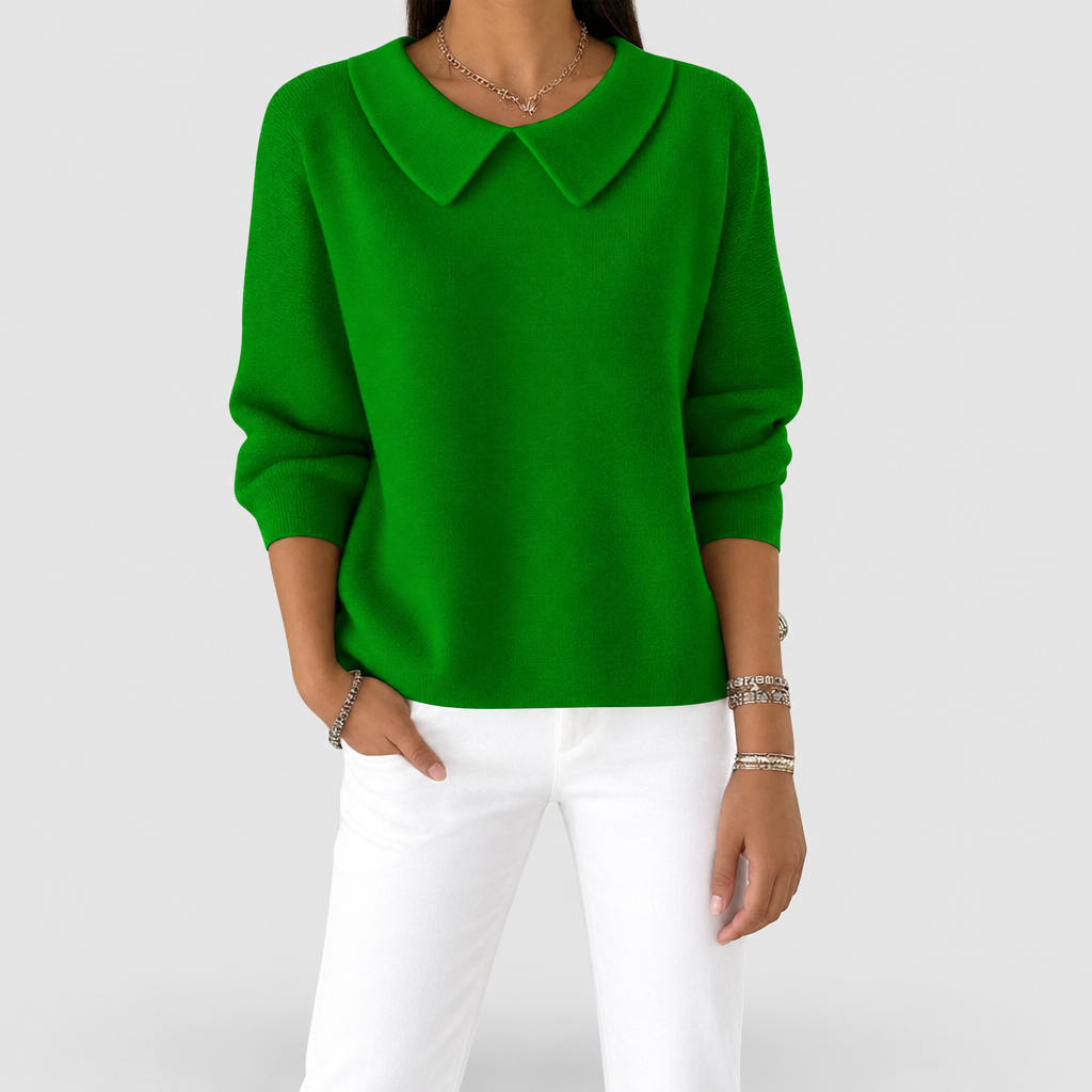 Fine Knit Jumper Subtle Texture Classic in green, light grey studio photo