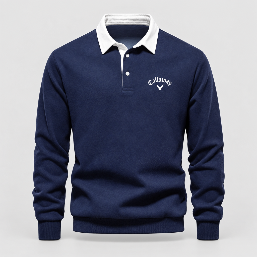 Polo Jumper Contrast Collar Slim Fit in navy blue, light grey studio photo